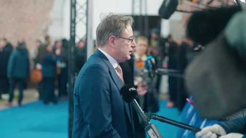Prime Minister of Belgium Bart De Wever talking to the press during the Stock Footage 333373609