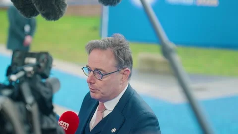 Prime Minister of Belgium Bart De Wever talking to the press during the Stock Footage 333373677