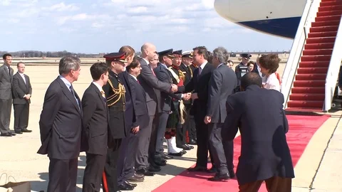 Prime Minister David Cameron greets ministers at Joint Base Andrews - 2012 Stock Footage 104321947