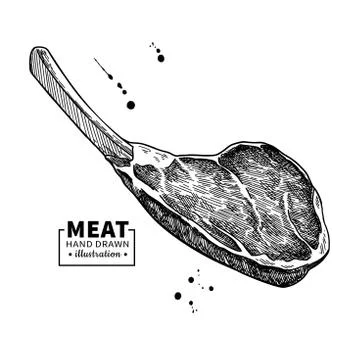 Prime rib vector drawing. Beef, pork or lamb Red meat hand drawn sketch. Stock Illustration
