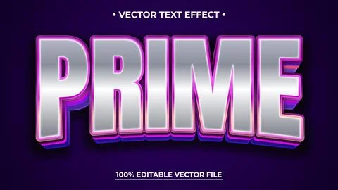 Prime Vector Text Effect with Silver and Pink Gradient on Dark Purple Backg.. Stock Illustration
