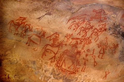 Primitive Art on Cave Wall Stock Photos
