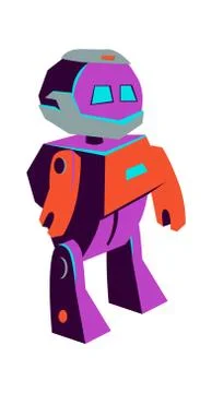 Primitive artificial intelligence purple robot Stock Illustration