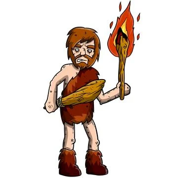 Primitive bearded man in clothes made of animal skin. Stock Illustration