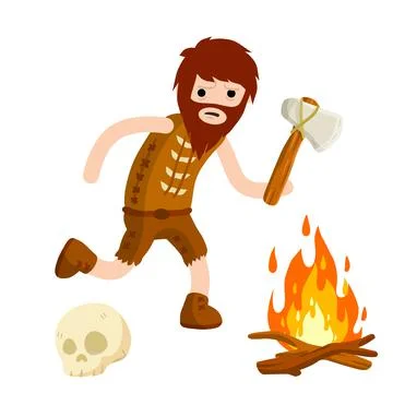 Primitive caveman. Prehistoric hunter. Stone age. Ilustración de archivo