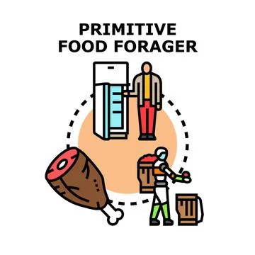 Primitive food forager choosing between fresh and processed ingredients Stock Illustration