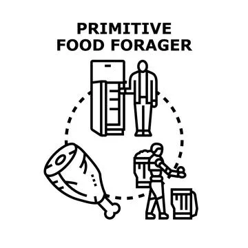 Primitive food forager choosing between fresh and processed ingredients Stock Illustration