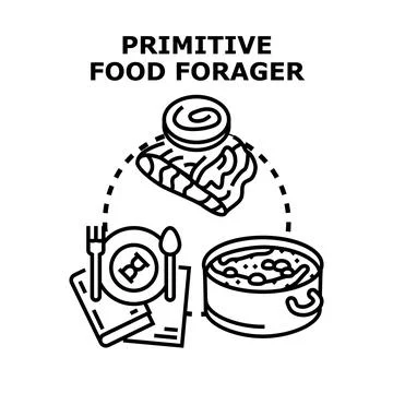 Primitive food foraging subsistence and preparation Stock Illustration
