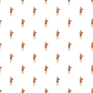 Primitive human holding raw meat seamless pattern 스톡 일러스트