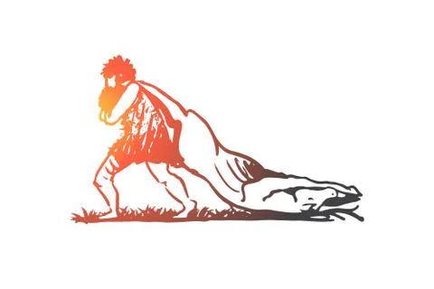 Primitive, man, prey, caveman, hunter concept. Hand drawn isolated vector. Stock Illustration