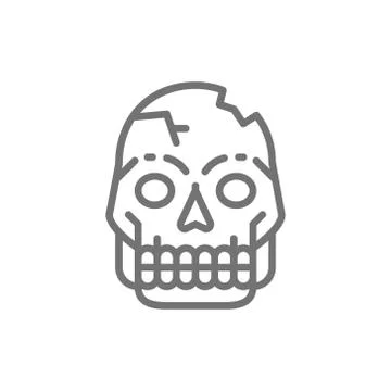 Primitive man skull, Pithecanthropus bones, human remains line icon. イラスト素材