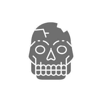 Primitive man skull, Pithecanthropus bones, human remains gray icon. Stock Illustration