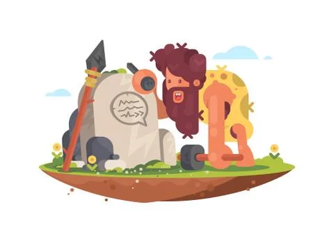 Primitive man writes a message Stock Illustration