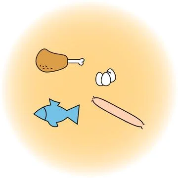 Primitive pattern with a set of simple products. Vector illustration. Contour Illustrazione stock