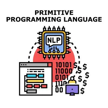 Primitive programming language developing natural language processing softwar Stock-Illustration