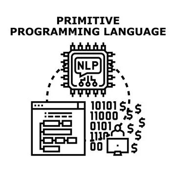 Primitive programming language developing natural language processing softwar Illustrazione stock