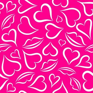 Primitive seamless retro pattern with lips and hearts. Vector illustration. Stock Illustration