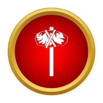Primitive stone axe tool on red circle button icon Stock Illustration