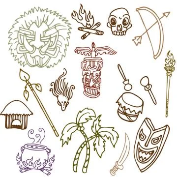 Primitive tribal objects Stock Illustration