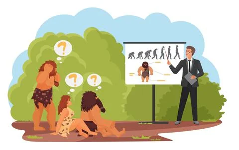Primitive tribe people training, caveman group sitting at lecture on human Stock Illustration