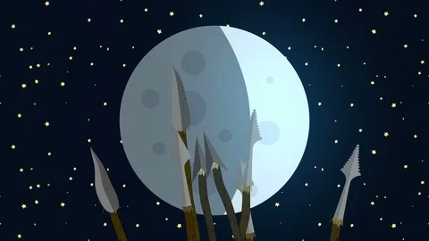 Primitive Tribe Waving Spears at the Moon Video stock 85678599