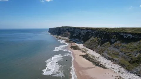 Primrose Valley with a view of the cliffs Stock Photos