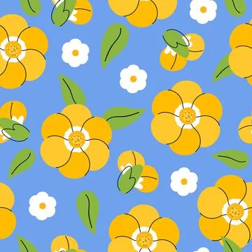 Primula flower vector seamless pattern. Summer spring yellow flower Illustrazione stock