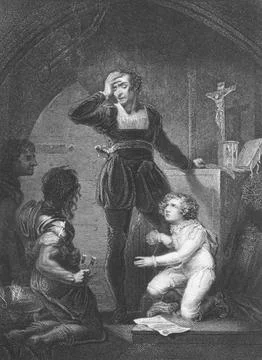 Prince Arthur and Hubert in King John by William Shakespeare on engraving from Stock Illustration