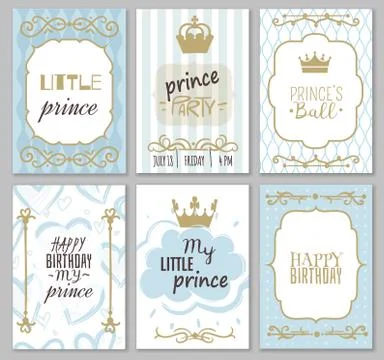 Prince frames. Cute boy party invitation shower or sweet photo borders for Stock Illustration