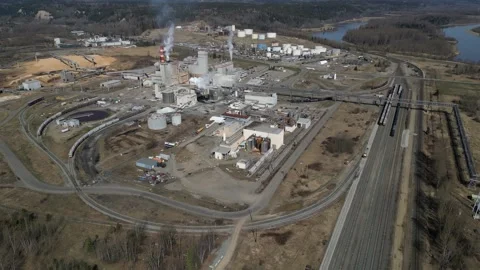 Prince George Canfor Intercontinental Pulp Mill and CN Bridge Yard Stock Footage 251599410