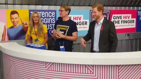 Prince Harry hands out HIV self-testing kits Stock Footage 148639256