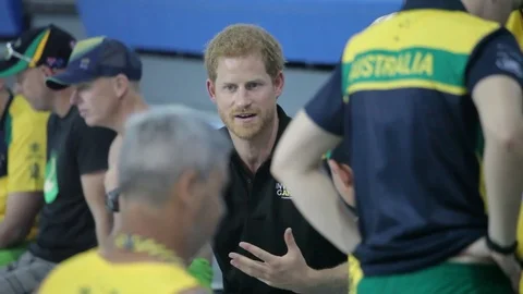 Prince Harry interacts with athletes competing in the 2017 Invictus Games - 2017 Video stock 86380875