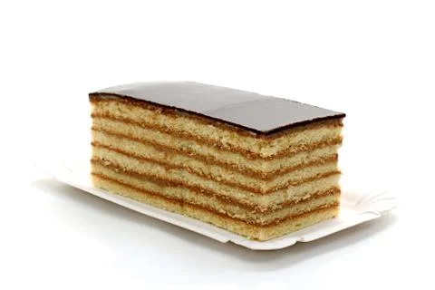Prince Regent cake, thin layers of biscuit covered with chocolate Stock Photos
