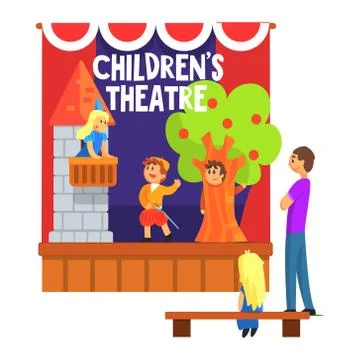 Prince Saving Princess From The Tower Scene Performed By Kids In Amateur Theatre Stock Illustration