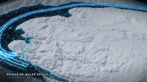 Prince Of Wales Strait 3D White Terrain Relief Map With Glowing Route And Pack Vídeos de archivo 343396786
