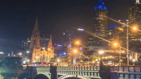 Princes Bridge in Melbourne timelapse Stock Footage 108097980