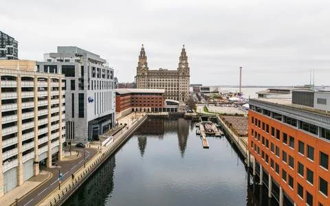 Princes Dock towards the Three Graces Stock Photos