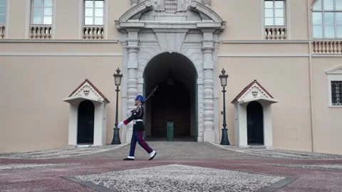 Prince's Palace of Monaco - Guard Changing Ceremony. Stock Footage 329552246