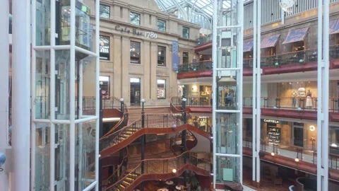 Princes Square - Glass Elevators and Grand Staircase in Shopping Center. Stock Footage 338213031