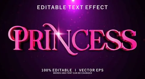 Princess 3d vector text effect with modern style design Stock Illustration