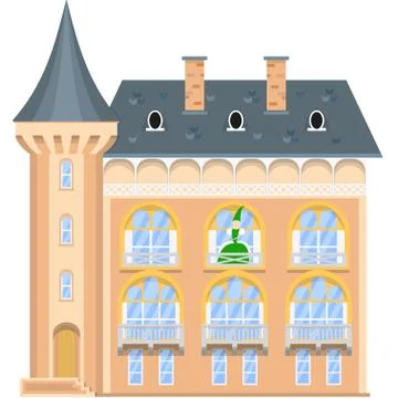 Princess on the balcony of a medieval castle. Illustrazione stock