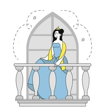 Princess on balcony vector linear Stock Illustration