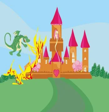 Princess in the burning tower Stock Illustration