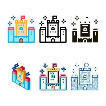 Princess castle icon vector variants outline 库存插图