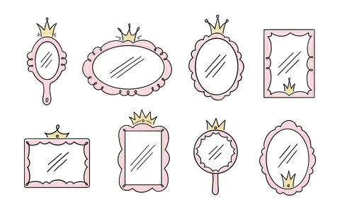 Princess crown mirror frame. Hand drawn Stock Illustration