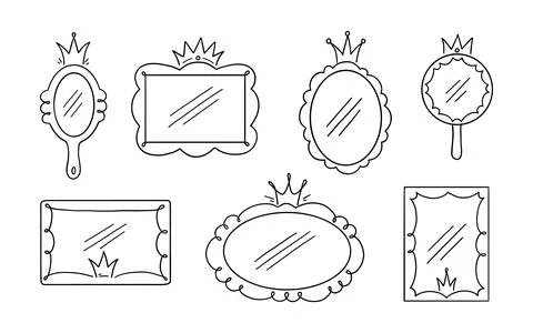 Princess crown mirror frame. Hand drawn Stock Illustration