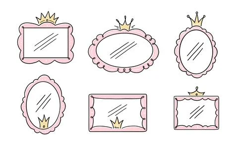 Princess crown mirror frame. Hand drawn Stock Illustration