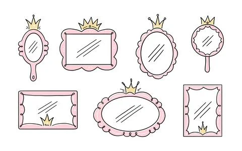 Princess crown mirror frame. Hand drawn Stock Illustration