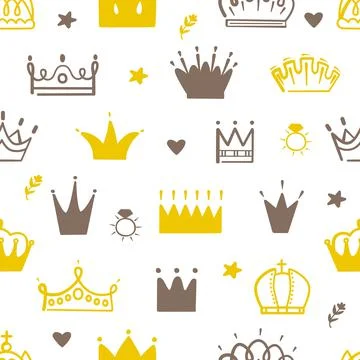 Princess crown seamless pattern. Crowns print, baby queen party background. Cute Illustrazione stock