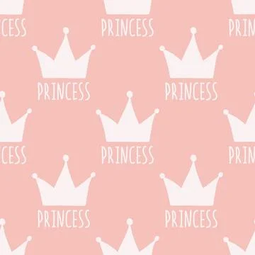 Princess crowns vector seamless pattern. Baby Hand drawn illustration in simple 스톡 일러스트